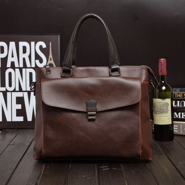 Trendy Crazy Horse Leather Handbag Men's Business Casual Shoulder Bag Briefcase_voghion.com