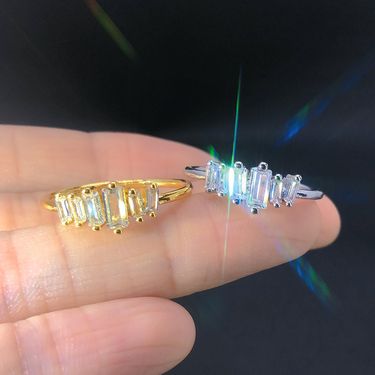 Ins style simple rectangular zircon ring female can be stacked temperament simulation diamond thin ring_voghion.com