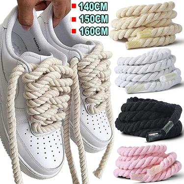 Bold Cotton Linen Twist Weave Shoelaces solid Color Rope Shoes Laces Men Women Trendy Personality kpop Sport Casual_voghion.com