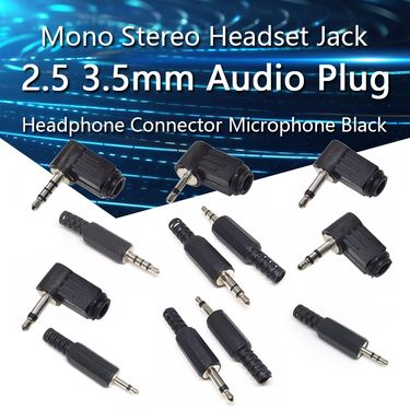 5-50PCS 2.5mm / 3.5mm Mono Stereo Headset Headphone Microphone Black Audio Plug Jack Adapter Connector_voghion.com