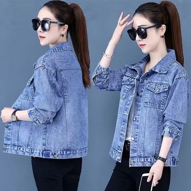 Women's Clothing Women's Embellished Denim Jacket With Rhinestones, Short Cropped Style, Batwing Sleeves, Distressed Details, Casual & Chic_voghion.com