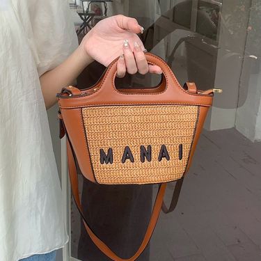 Small hand held vegetable basket bag for women in summer by the sea rattan beach bag woven crossbody bag versatile straw handbag_voghion.com