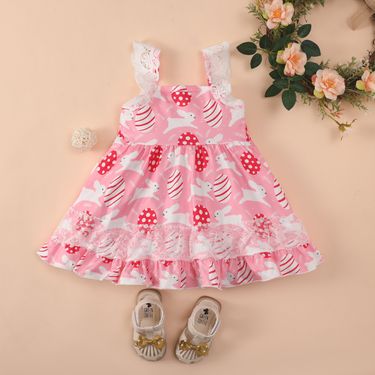 Summer Baby Girls Lace Strap Rabbit Egg Dress Easter New_voghion.com
