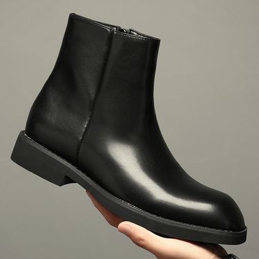 Leather Zipper Boots Men's High Top Square Martin Boots Men's Shoes Chelsea Boots Flat Bottom_voghion.com