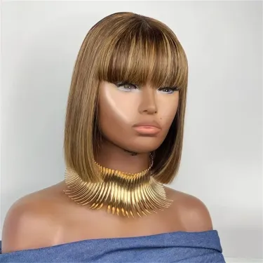 Short Straight Bob Wig With Bangs Brazilian Human Hair Bob Wigs For Women_voghion.com