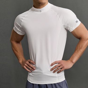 Men's Clothing High Collar Muscle Showing Fitness Clothes Mesh Fabric Stand Up Collar High Elastic Tights Short Sleeved Running Training_voghion.com