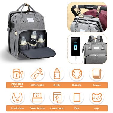 Fashionable Mommy Bag Folding Baby Bed Mother Large Capacity Portable Milk Bottle Diaper Double Shoulder Mom's Bag_voghion.com