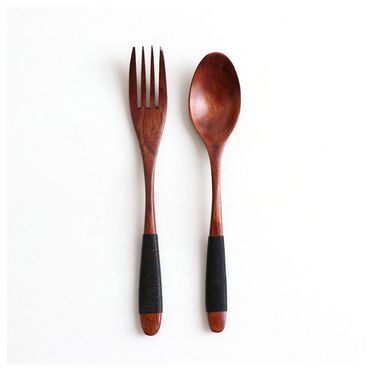 2Pcs Natural Wooden Spoon & Fork Dinner Kit Rice Soups Utensil Cereal Handmade Home Tableware Dinnerware Cutlery For Kicthen_voghion.com