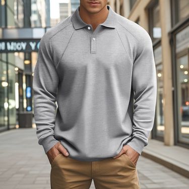 Men's Classic Heavyweight Polo Shirt - Retro American Style Long Sleeve Casual Shirt For Men (S-XXXL, Multiple Colors)_voghion.com