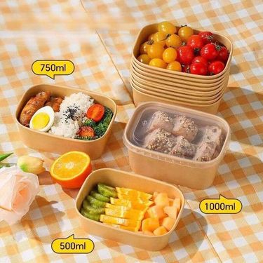 Barbecue, Picnic, Camping, Disposable Lunch Kraft Paper Packaging Sushi Box, Light Food Salad Bowl, Fruit Bento Box_voghion.com
