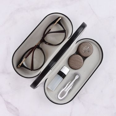 Unisex Wood grain double box contact lens companion box set Frame mirror box Double box dual purpose storage glasses case_voghion.com