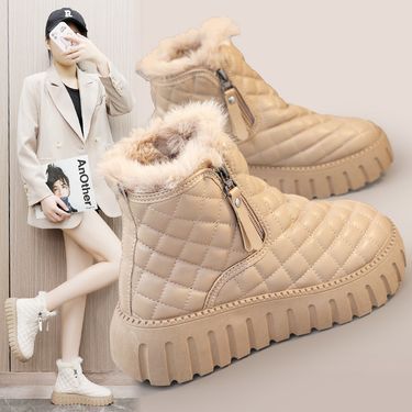 Snow boots female winter plus suede bag shoes new thick soles increase snow cotton short boots warm cotton shoes_voghion.com