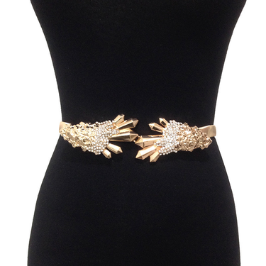 Fashionable New Women's Spring Metal Elastic Chain Water Diamond Embedding Dance Dress Waist Belt_voghion.com