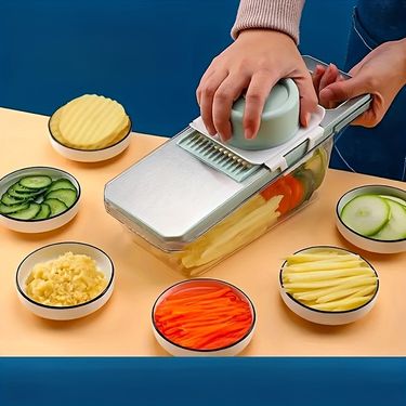 7pcs Stainless Steel Vegetable Slicer Grater Set With Interchangeable Blades Manual Kitchen Tool For Potatoes Carrots Cucumbers_voghion.com