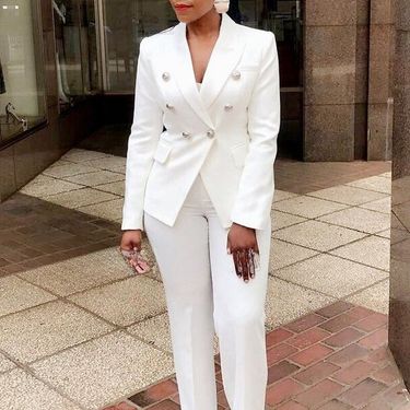 Women Pants Set Two Piece Sets Turn Down Collar White Blazer Elegant Coats Matching Sets Work High Waist Long Pants Suits_voghion.com