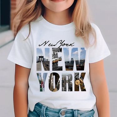 Kids’ Clothing Girls NEW YORK Fashion Text Pattern Printing Short Sleeved Children's Summer Clothes Suitable For 1 8 Years Old_voghion.com