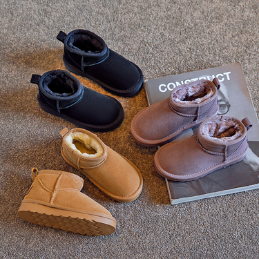 Baby Shoes Winter new children's snow boots same cowhide women's short boots medium and big children Men's slip-on boots_voghion.com