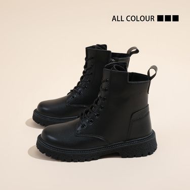 Martin Children's Winter New Versatile Slimming Leather Surface Waterproof Thick Sole With Plush Warm Cotton Boots_voghion.com