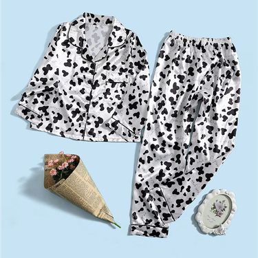 Children's Cow Pajamas Set Cute Girl Imitation Silk Color Long Sleeve Medium Sized Children Warm Homewear Winter Boy_voghion.com