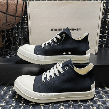 RO Double Line Black Casual Versatile Couple Style Board For Men And Women, Thick Soled Round Toe Low Top Lace Up Canvas_voghion.com