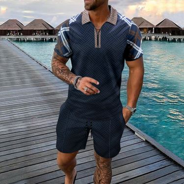 Men's Clothing Summer New Men's Casual Trend Zipper Short Sleeved Shorts Two Piece Suit_voghion.com
