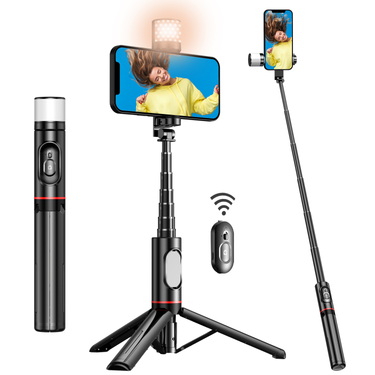 Tripod with 360 ° rotating fill light for enhanced stability and expandable portable aluminum selfie stick_voghion.com