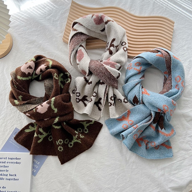 2024 Small Flower Knitted Narrow Women's Autumn Winter Korean Edition Versatile Warm and Fashionable Neck Protection_voghion.com