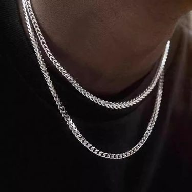 Stainless 3mm Front And Back Ground Chain Three-dimensional Men's Gold Necklace Hip-hop Jewelry Titanium Steel_voghion.com