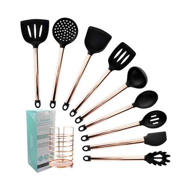 1Set Kitchen Cooking Utensils Set Gold-plated Tube Handle Non-stick Pot Silicone Cookware Household Cooking Spoon Shovel Kit_voghion.com