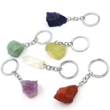 Natural Crystal Rough Stone Irregular Keychain Amethyst Tiger Eye Stone Rose Crystal Diy Bag Jewelry Pendant_voghion.com