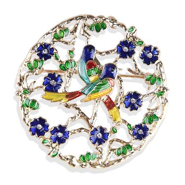 Korean fashion cartoon oil drop wreath double bird crystal alloy animal brooch clothing accessories female brooch_voghion.com