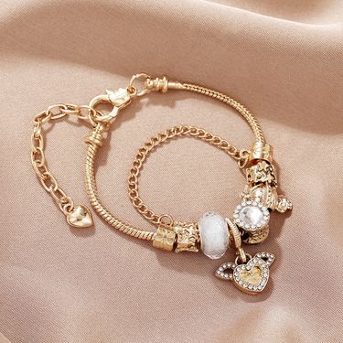 Pan's Angel Wings DIY Inlaid Heart Cupid Pendant Couple Jewelry Bracelet Bead String_voghion.com