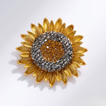 Van Gogh sunflower brooch, high-end full diamond retro sunflower pin, artistic accessories gift_voghion.com