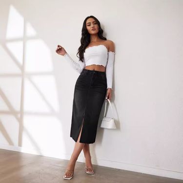 Women's Clothing Retro Non Elastic Half Length Denim Skirt Women's Mid Length Slit Half Skirt_voghion.com