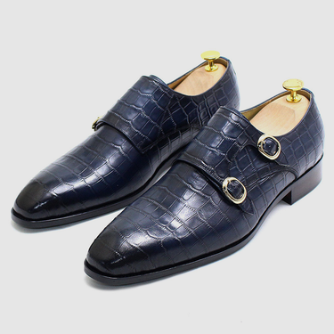 Unbeatable Quality Italian Handmade Genuine Men's Business Double Button Crocodile Patterned Monk Monk's Shoes, Shoe Covers, Formal Leather_voghion.com