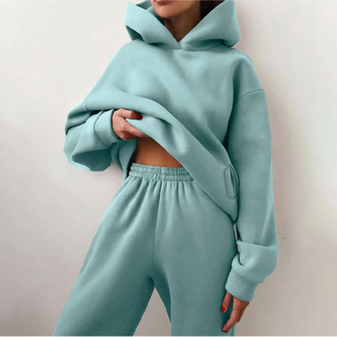 Women's Clothing Solid Color Hooded Sweatshirt Trousers Casual Fashion Set_voghion.com