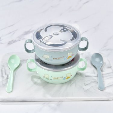Babies Feeding Bowl Stainless Steel Insulation Bowl Spoon Sets Children Tableware Cartoon Printed Kids Food Bowl Convenient_voghion.com