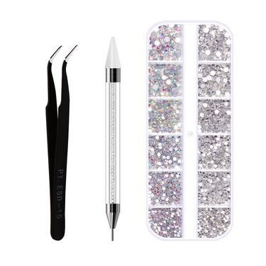 12 Grids Multi-Size 3D Crystal AB Nail Rhinestones Set SS4-SS16 DIY Nail Art Decorations Diamond Gems Glitter Nail Beauty_voghion.com