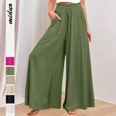 Women's Clothing temperament commuter style loose drape pants Lace-up wide-leg pants _voghion.com