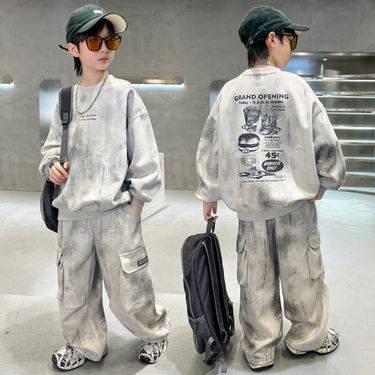 Clothing Set 2024 New Mid to Large sized Boys' Spring and Sportswear, Western style Hoodie, Children's Autumn Trendy_voghion.com