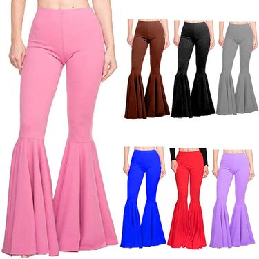 Women's Mermaid Flare Pants - High Waisted Stretchy Wide Leg Palazzo Trousers For Curvy, Plus Size, Petite | 9 Colors | Waist Comfort_voghion.com