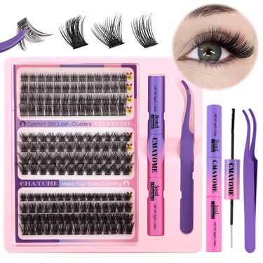 Segmented Single - Cluster DIY False Eyelash Glue & Tweezers Set 10 - 16mm, 3 - Style Mixed, Natural And Versatile Lashes_voghion.com