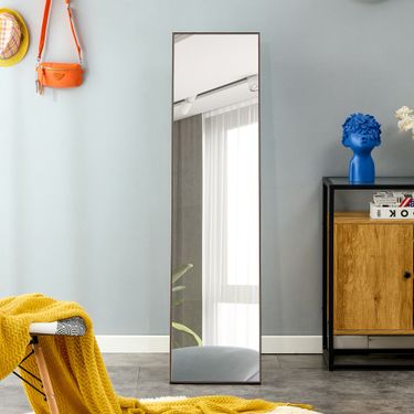 3rd generation gray solid wood frame full length mirror, dressing mirror, bedroom porch, decorative mirror, clothing store, floor mounted large mirror_voghion.com