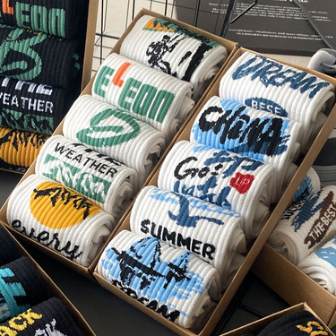 Socks Men's Long Sleeve Men's Socks Letter Anti Odor Versatile Trendy Mid Sleeve Autumn and Winter Student Sports_voghion.com