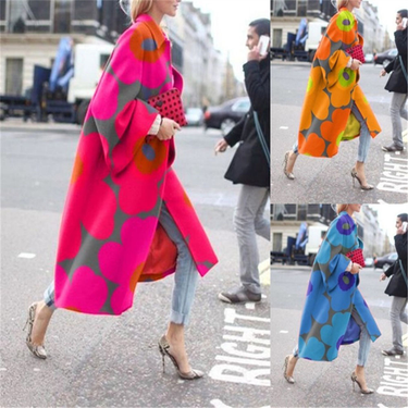 Women's long flared sleeve coat print loose trench coat_voghion.com