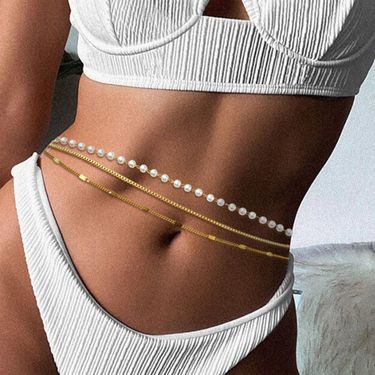 Trendy Multi Layer Metal Pearl Waist Chain Women's Simple Cold Style Waist Chain Versatile Body Chain_voghion.com