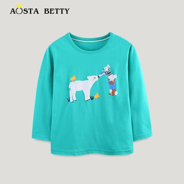 Girls' Fashion Autumn Round Neck Knitted Cotton Long Sleeve T-Shirt Cross-Border Source European And American Style_voghion.com
