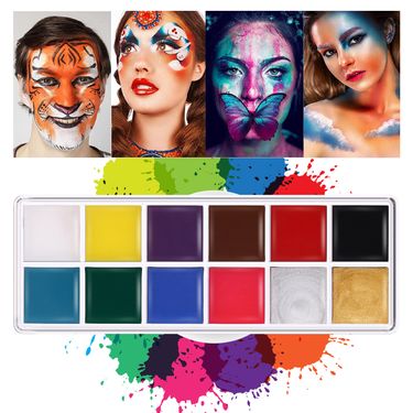 12 colors Face Painting Kit for Kids Adults - Face Painting Palette Party supplies,Water Soluble Pigment Body Paint Palette for Halloween Cosplay_voghion.com