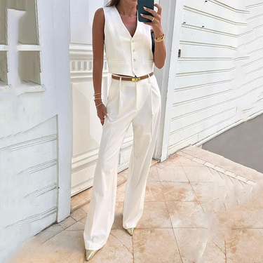 Women's Clothing Solid Color Button Design Slim Vest Vest Temperament Commuter Suit_mkmklike.com