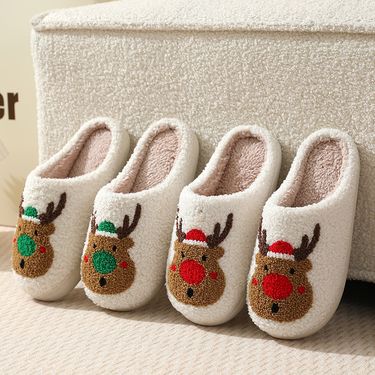 2023 Cross-border Christmas Deer Cotton Wholesale Home Couple Indoor Elk Warm Slippers Winter Women_voghion.com